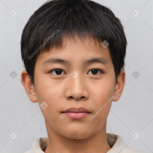 Neutral asian young-adult male with short  brown hair and brown eyes