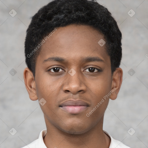 Neutral black young-adult male with short  brown hair and brown eyes