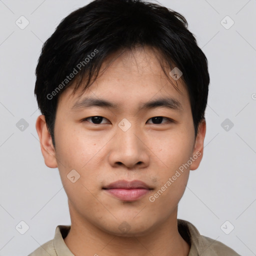 Neutral asian young-adult male with short  brown hair and brown eyes