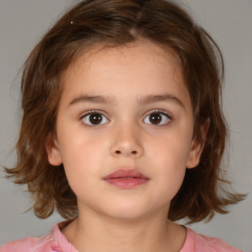 Neutral white child female with medium  brown hair and brown eyes