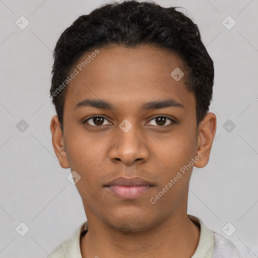 Neutral black young-adult male with short  brown hair and brown eyes