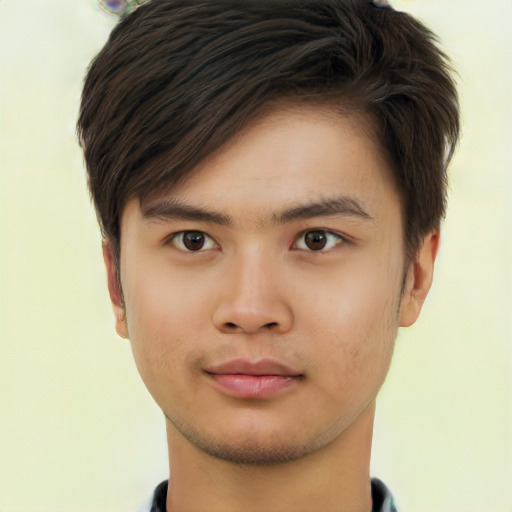 Neutral asian young-adult male with short  brown hair and brown eyes