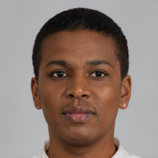 Neutral black young-adult male with short  brown hair and brown eyes