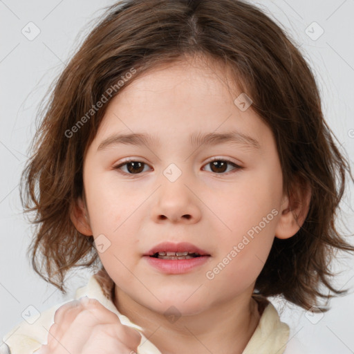 Neutral white child female with medium  brown hair and brown eyes