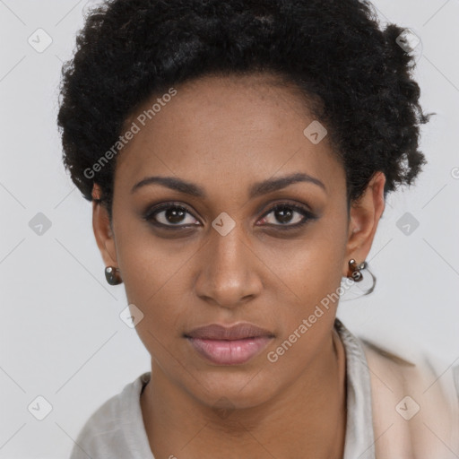 Neutral black young-adult female with short  brown hair and brown eyes