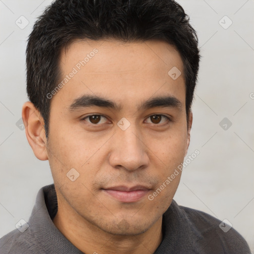 Neutral asian young-adult male with short  brown hair and brown eyes