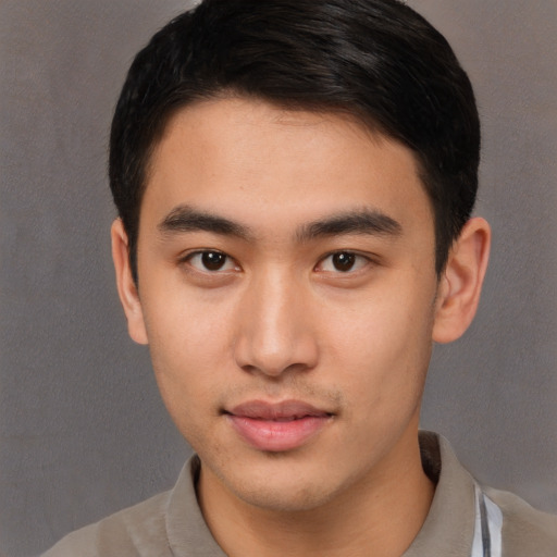 Neutral asian young-adult male with short  brown hair and brown eyes