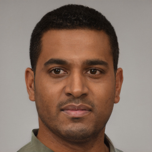 Neutral black young-adult male with short  brown hair and brown eyes