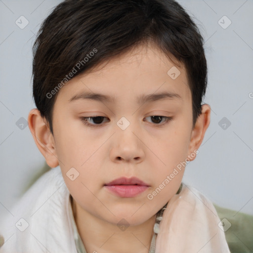 Neutral white child female with short  brown hair and brown eyes