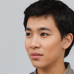 Neutral asian young-adult male with short  black hair and brown eyes