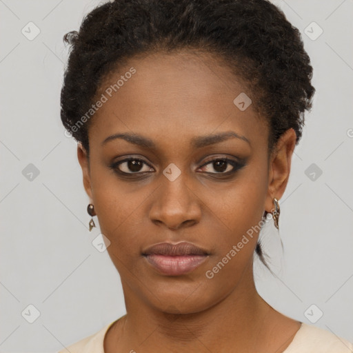 Neutral black young-adult female with short  brown hair and brown eyes