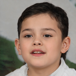 Joyful white child male with short  brown hair and brown eyes