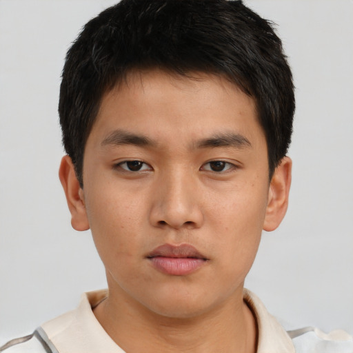 Neutral asian young-adult male with short  brown hair and brown eyes