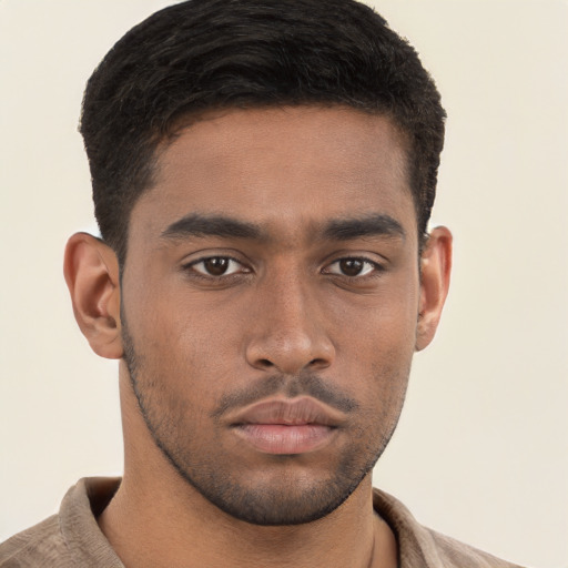 Neutral black young-adult male with short  brown hair and brown eyes