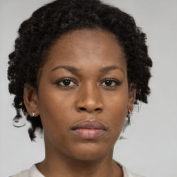 Neutral black young-adult female with short  brown hair and brown eyes