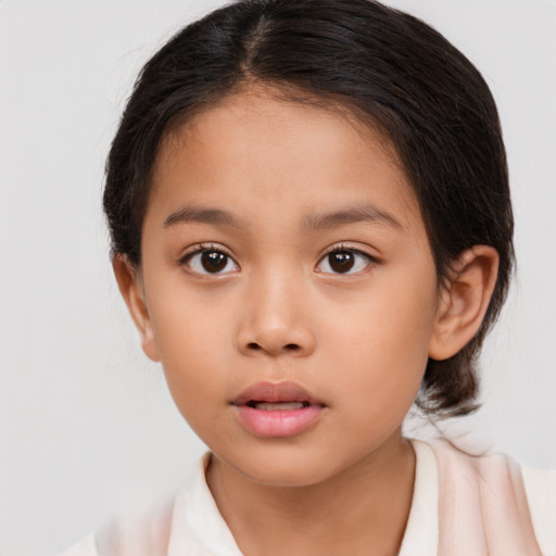 Neutral asian child female with medium  brown hair and brown eyes