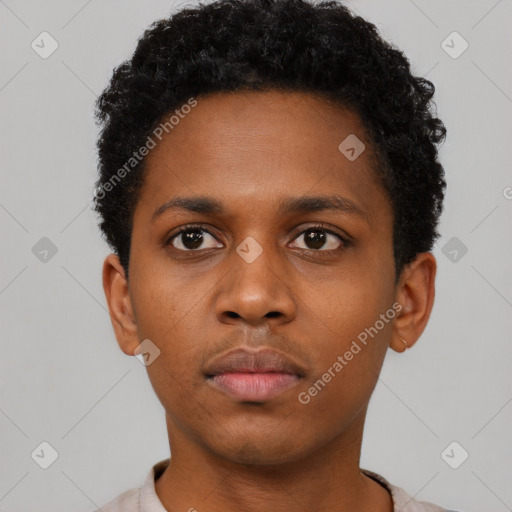 Neutral black young-adult male with short  brown hair and brown eyes