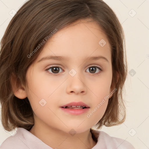 Neutral white child female with medium  brown hair and brown eyes