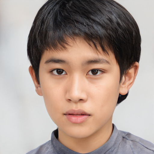 Neutral asian child male with short  brown hair and brown eyes
