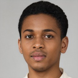 Neutral black young-adult male with short  brown hair and brown eyes