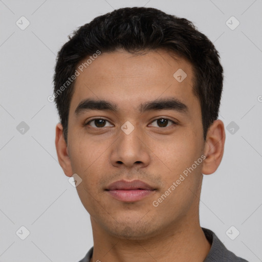 Neutral asian young-adult male with short  black hair and brown eyes