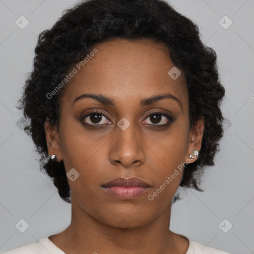 Neutral black young-adult female with short  brown hair and brown eyes