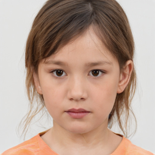 Neutral white child female with medium  brown hair and brown eyes