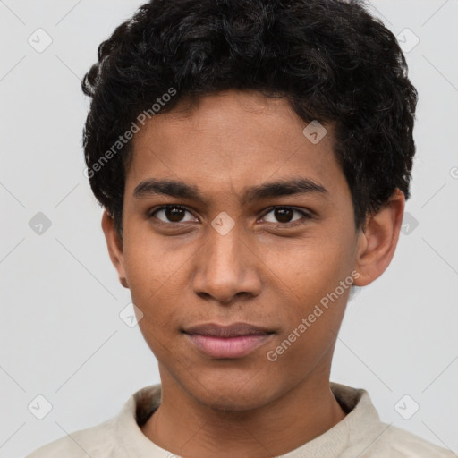 Neutral latino young-adult male with short  brown hair and brown eyes