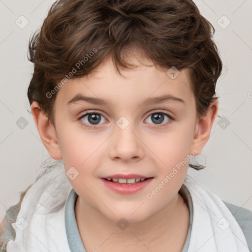 Joyful white child male with short  brown hair and brown eyes