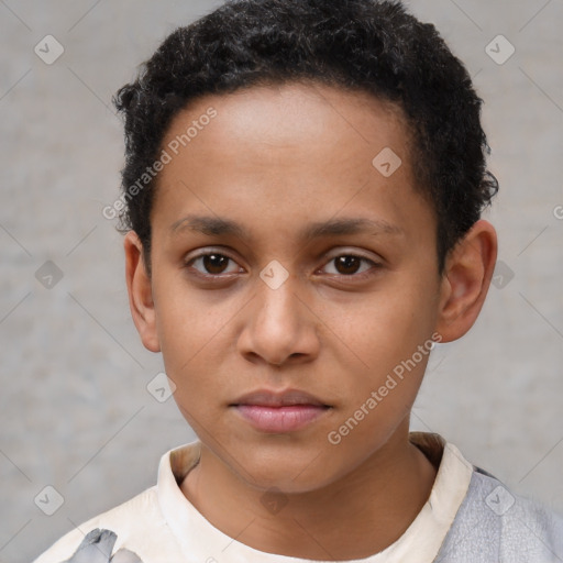 Neutral black young-adult male with short  brown hair and brown eyes