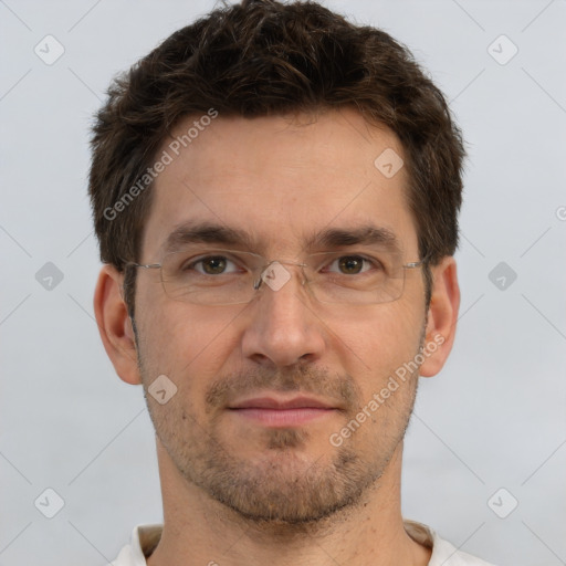 Neutral white adult male with short  brown hair and brown eyes