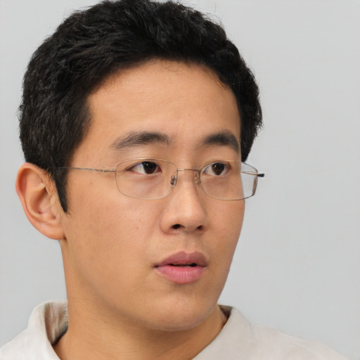 Neutral asian young-adult male with short  brown hair and brown eyes
