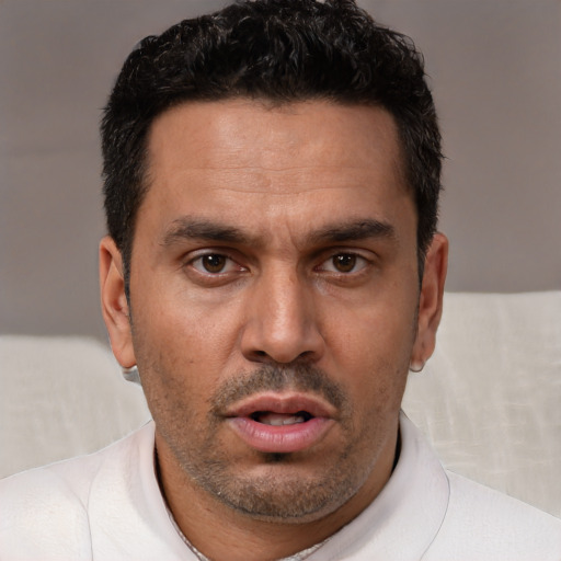 Neutral white adult male with short  brown hair and brown eyes