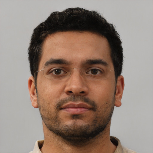 Neutral asian young-adult male with short  brown hair and brown eyes