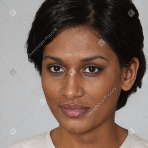 Neutral black young-adult female with short  brown hair and brown eyes