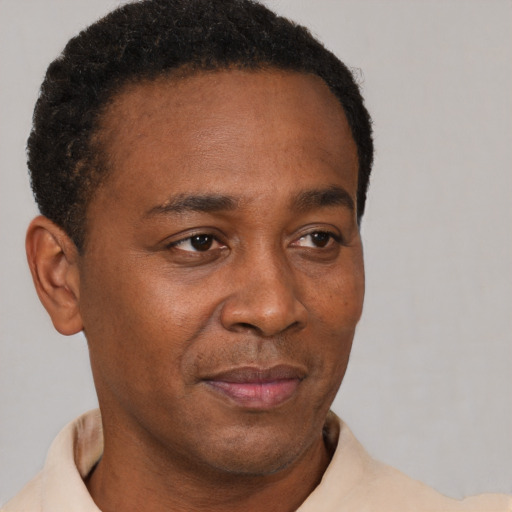 Neutral black young-adult male with short  brown hair and brown eyes