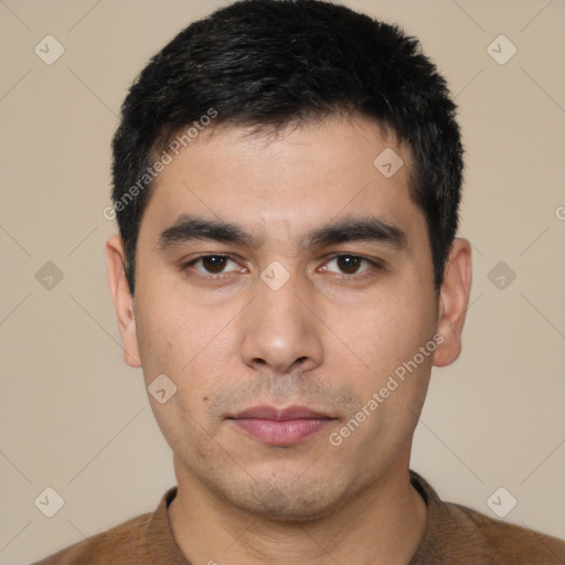 Neutral asian young-adult male with short  black hair and brown eyes