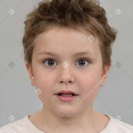 Neutral white child female with short  brown hair and brown eyes