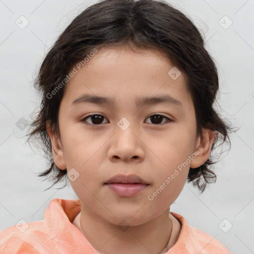 Neutral white child female with medium  brown hair and brown eyes