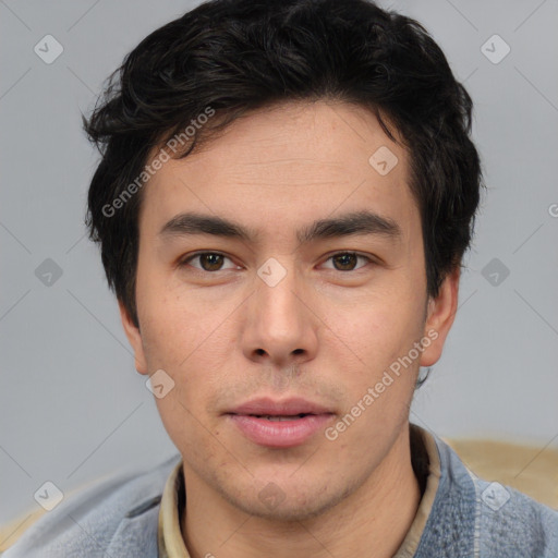 Neutral asian young-adult male with short  brown hair and brown eyes