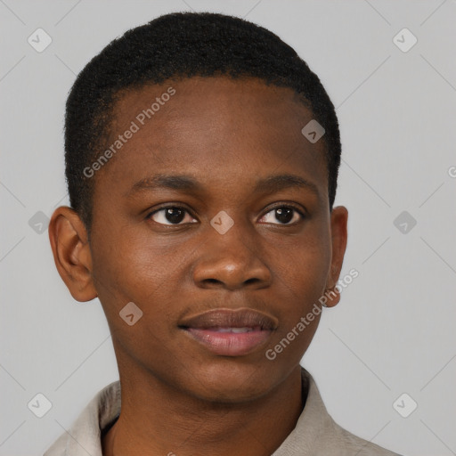 Neutral black young-adult male with short  brown hair and brown eyes