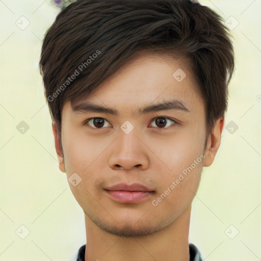 Neutral asian young-adult male with short  brown hair and brown eyes