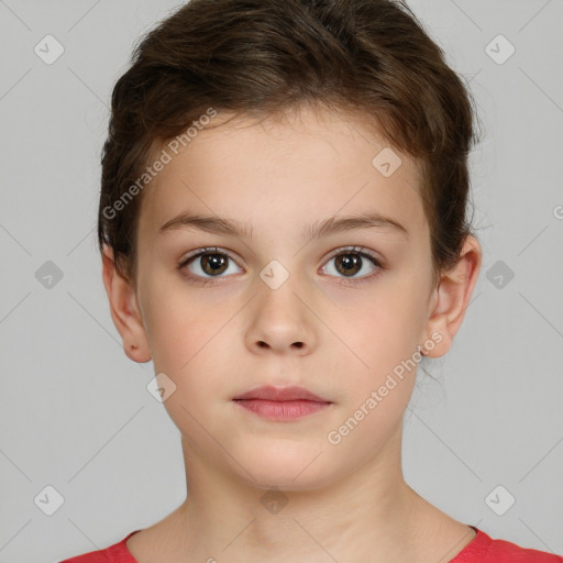 Neutral white child female with short  brown hair and brown eyes