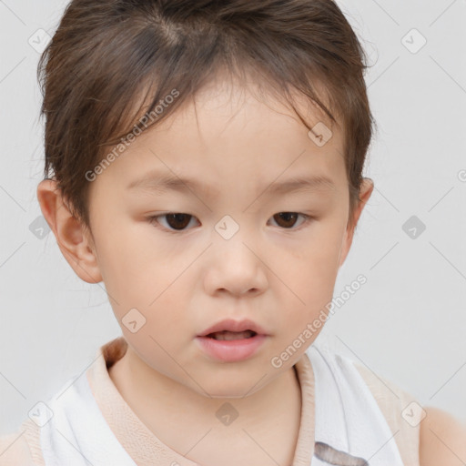 Neutral white child female with short  brown hair and brown eyes