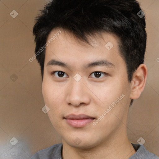 Neutral asian young-adult male with short  brown hair and brown eyes