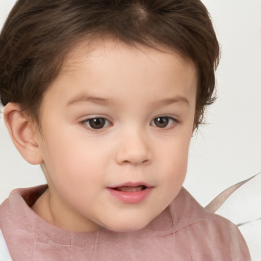 Neutral white child female with short  brown hair and brown eyes