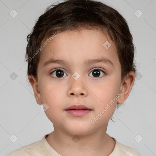 Neutral white child female with short  brown hair and brown eyes