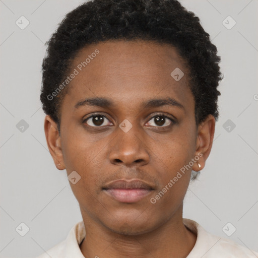 Neutral black young-adult male with short  brown hair and brown eyes