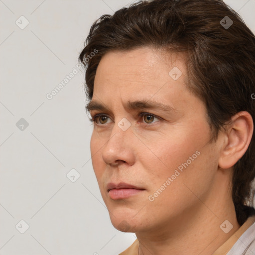 Neutral white adult male with short  brown hair and brown eyes