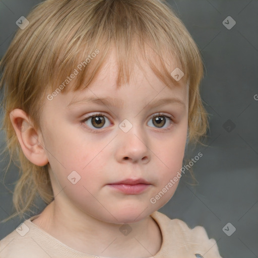 Neutral white child female with medium  brown hair and grey eyes